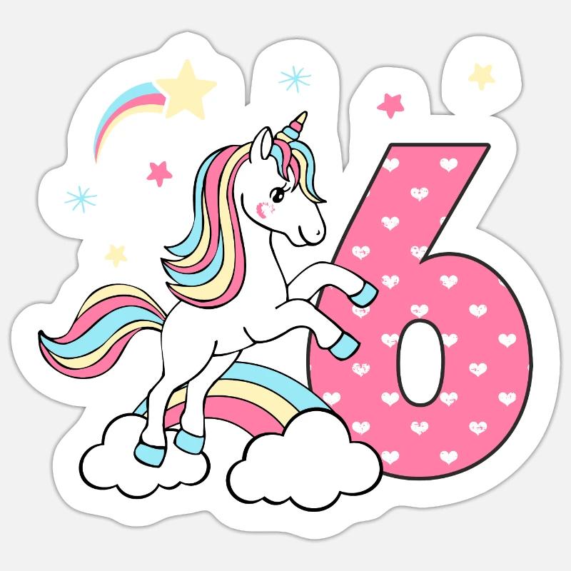 6. Geburtstag Einhorn Mädchen Geschenkidee Sticker Größe S (10 x 10 cm)