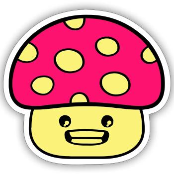 Bande dessinée champignon - Sticker taille S (10 x 10 cm) - blanc mat - Devant