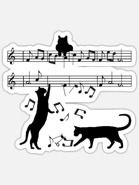 Katze spielt mit Musiknoten - Sticker Größe S (10 x 10 cm) - Mattweiß