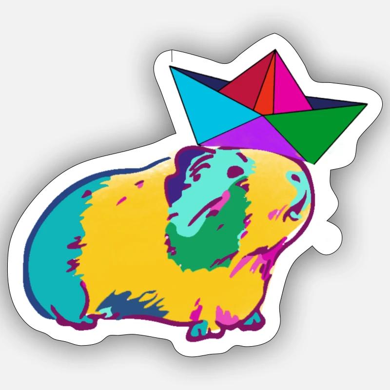 boot,papierboot,meerschweinchen,bunt,hut - Sticker Größe S (10 x 10 cm) - Mattweiß