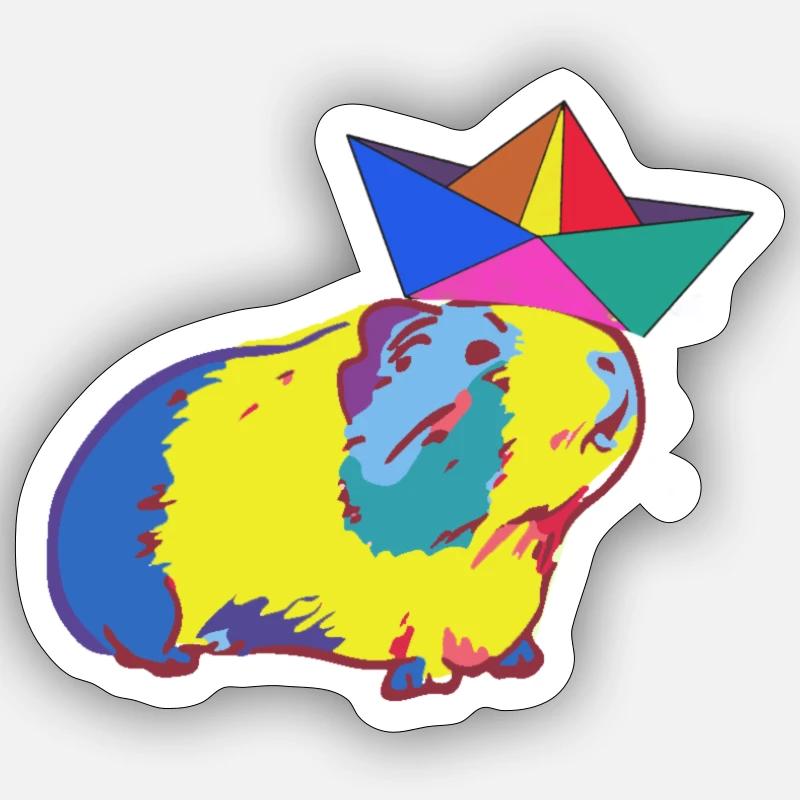 boot,papierboot,meerschweinchen,bunt,hut - Sticker Größe S (10 x 10 cm) - Mattweiß