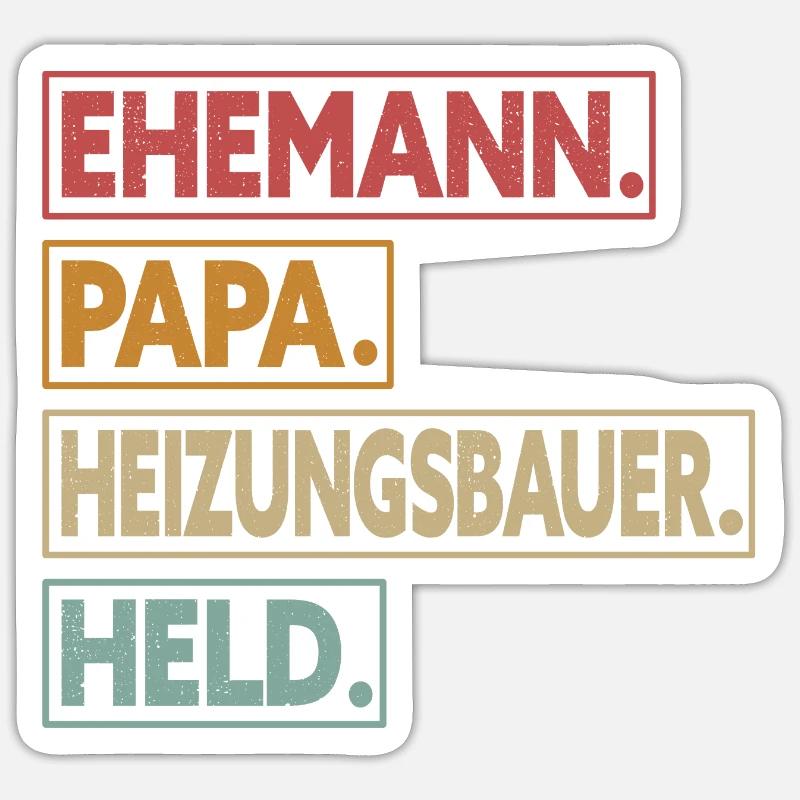 Ehemann Papa Heizungsbauer Held - Sticker Größe S (10 x 10 cm) - Mattweiß