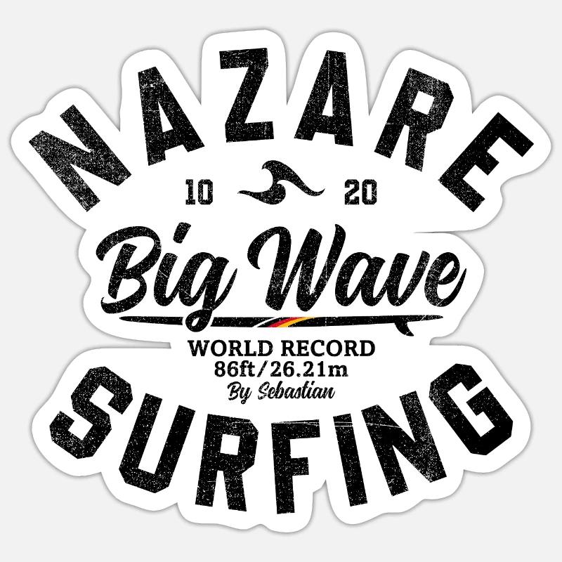 NAZARÉ BIG WAVE RECORD DU MONDE - Sticker taille S (10 x 10 cm) - blanc mat