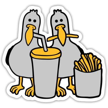 Fast-food mouettes volées - Sticker taille S (10 x 10 cm) - blanc mat - Devant