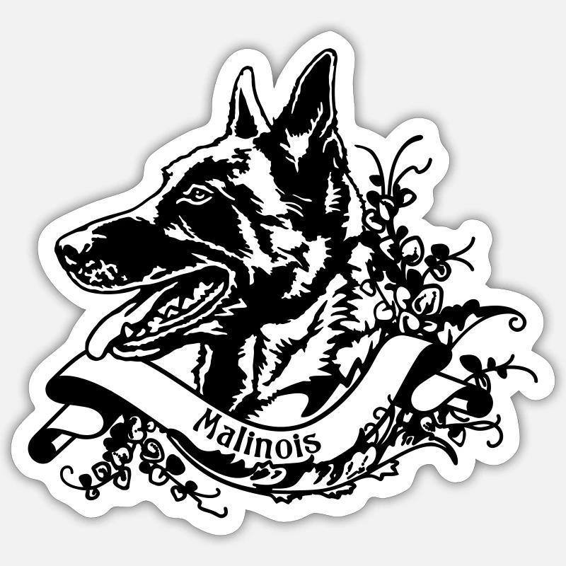 Malinois une bannière rétro n°1 - Sticker taille S (10 x 10 cm) - blanc mat