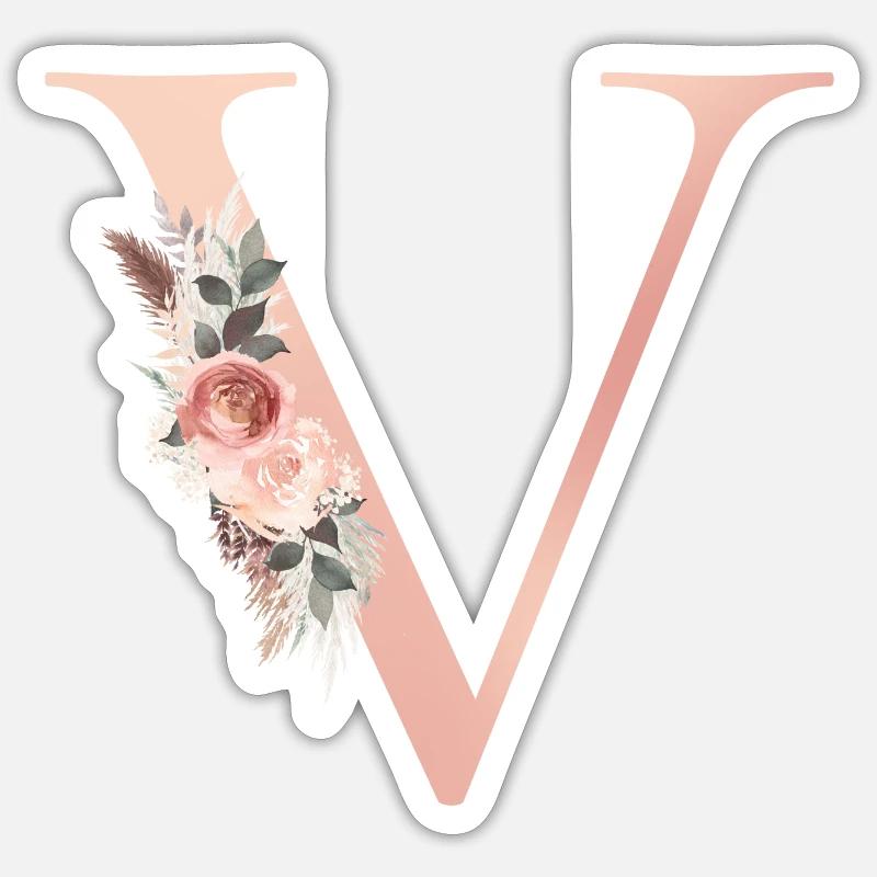 Customizable Monogram V Flowers Boho Sticker size S (10 x 10 cm)
