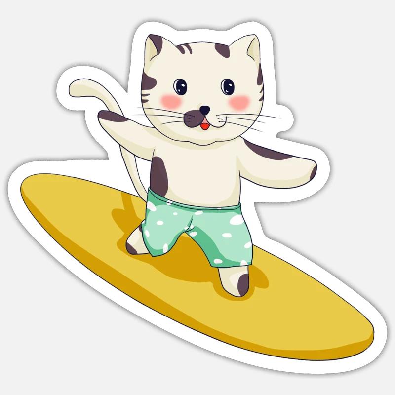 Funny Surf Cat - Sticker size S (10 x 10 cm) - white matte