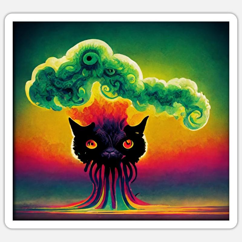 Cathulhu rising from a nuclear cloud - Sticker size S (10 x 10 cm) - white matte