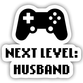 Next Level: Husband (Bräutigam / Hochzeit) - Sticker Größe S (10 x 10 cm) - Mattweiß - Vorne