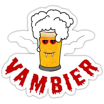 Vambier Halloween Bier Vampir Wortspiel Fledermaus - Sticker Größe S (10 x 10 cm) - Mattweiß - Vorne