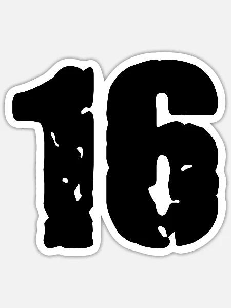 16 Zahl Trikot - Sticker Größe S (10 x 10 cm) - Mattweiß