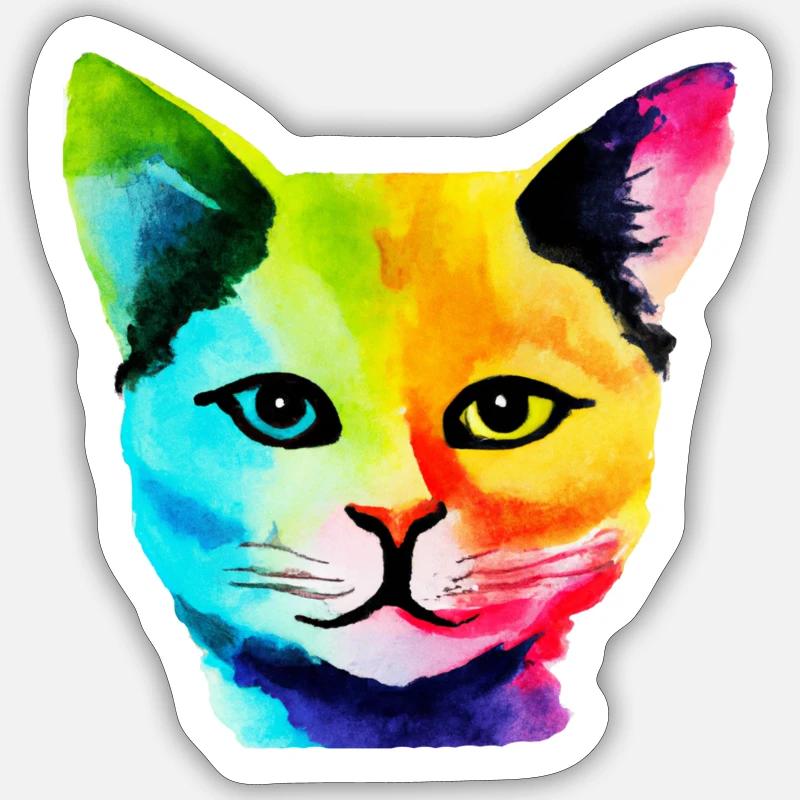 Rainbow Cat Face - Sticker size S (10 x 10 cm) - white matte
