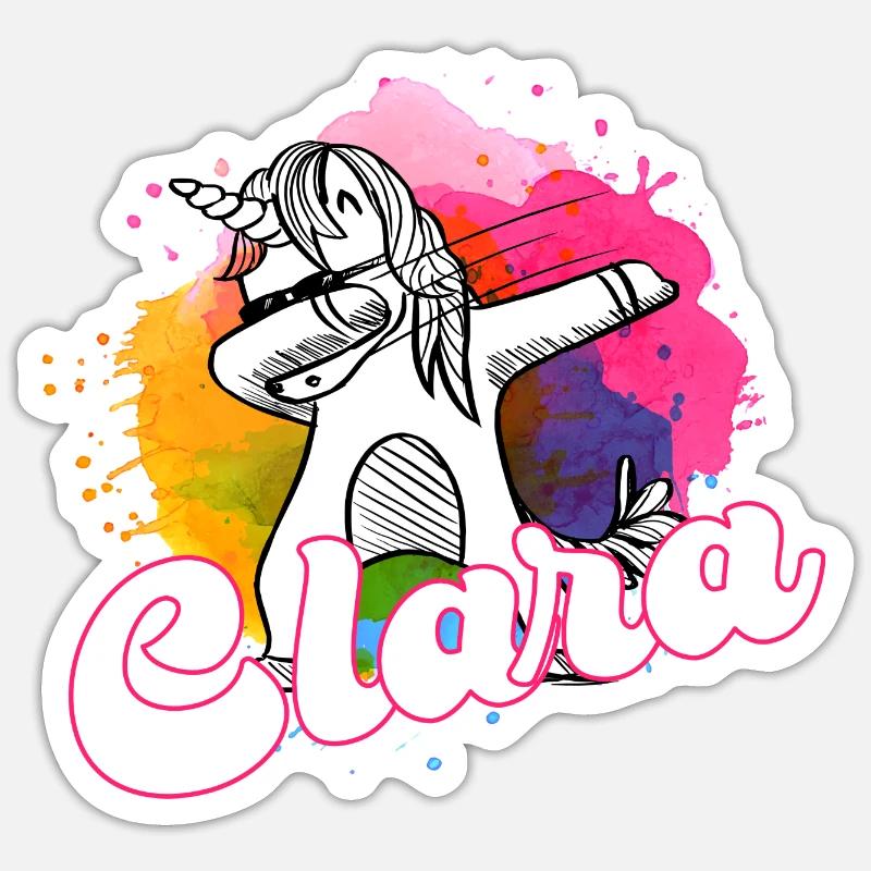 CLARA - Schöner Name mit dabbing Einhorn - Sticker Größe S (10 x 10 cm) - Mattweiß