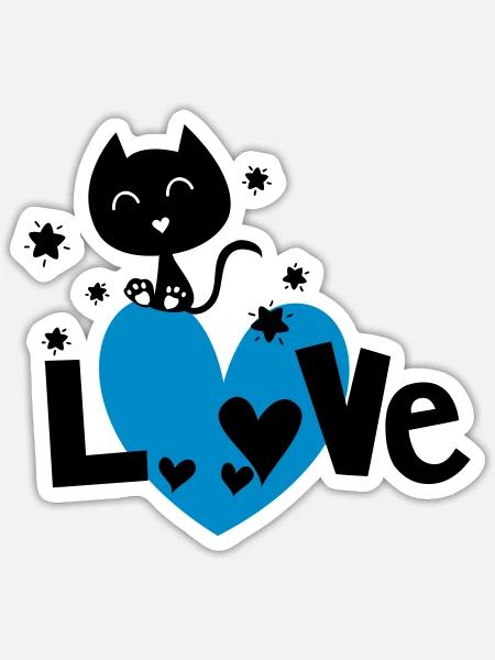 Un amour de chat ! aimer les chats - Sticker taille S (10 x 10 cm) - blanc mat