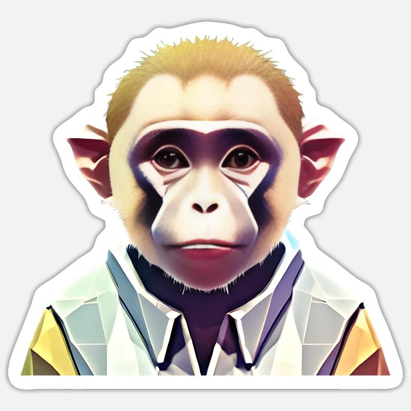 Singe polygonal - Sticker taille S (10 x 10 cm) - blanc mat