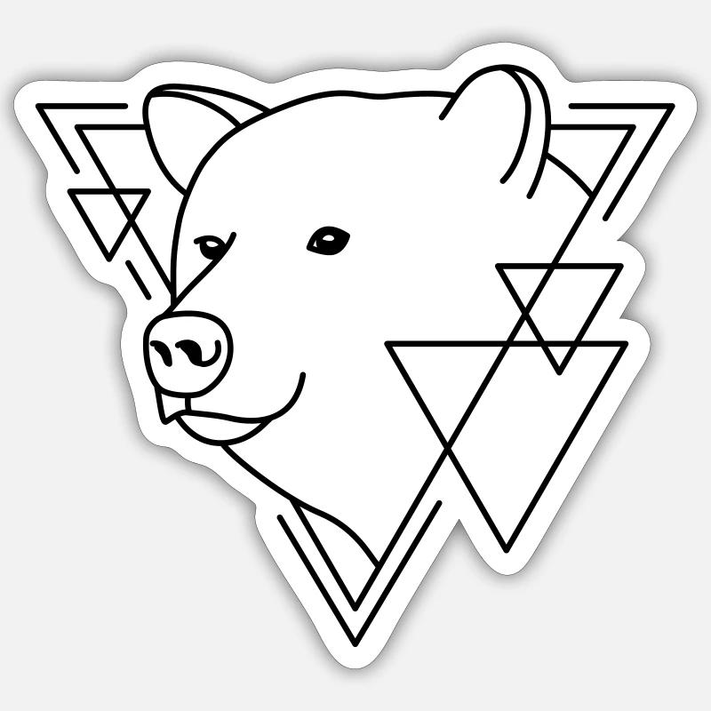 Bear in Geometric Shape - Line Art Design - Sticker size S (10 x 10 cm) - white matte