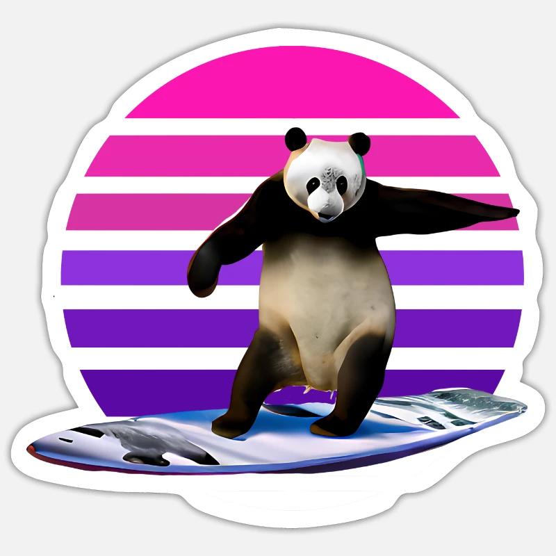 Panda Surfer - Sticker Größe S (10 x 10 cm) - Mattweiß