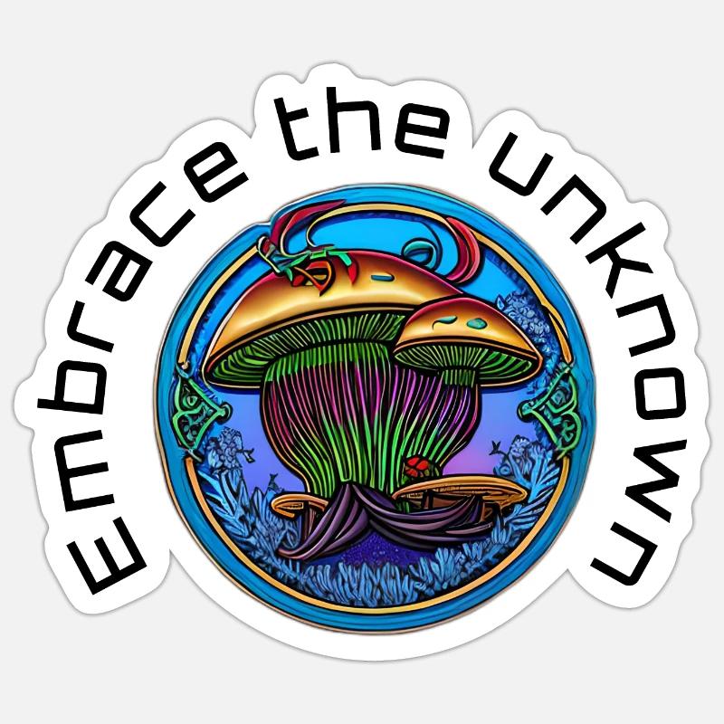 Umarme das Unbekannte - psychedelische Pilze - Sticker Größe S (10 x 10 cm) - Mattweiß
