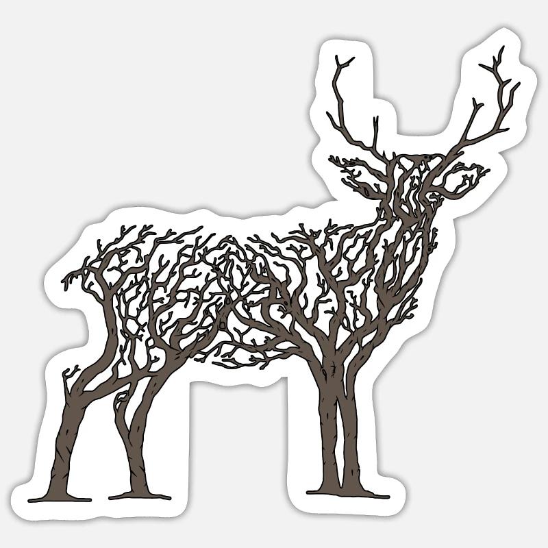 Cerf en Branches d'arbres - Sticker taille S (10 x 10 cm) - blanc mat