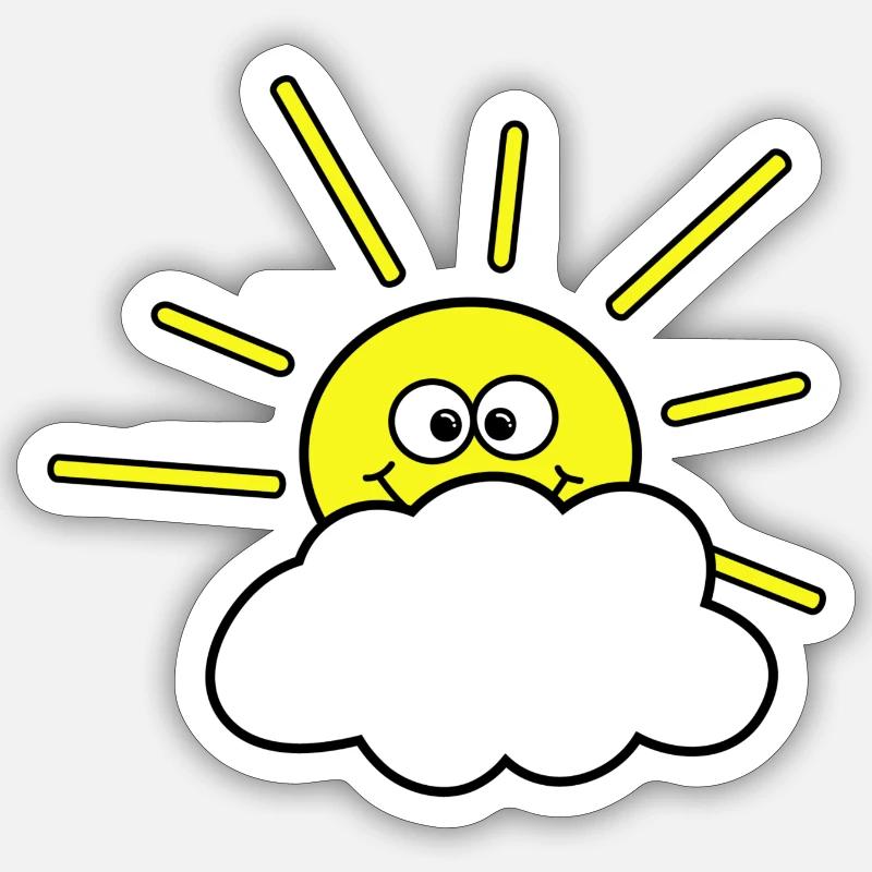Soleil avec nuage - Sticker taille S (10 x 10 cm) - blanc mat