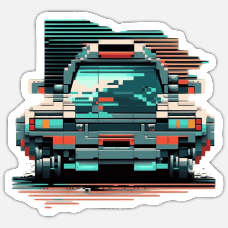 Front von einem Auto im pixeligen 8 Bit Stil Sticker Größe S (10 x 10 cm)