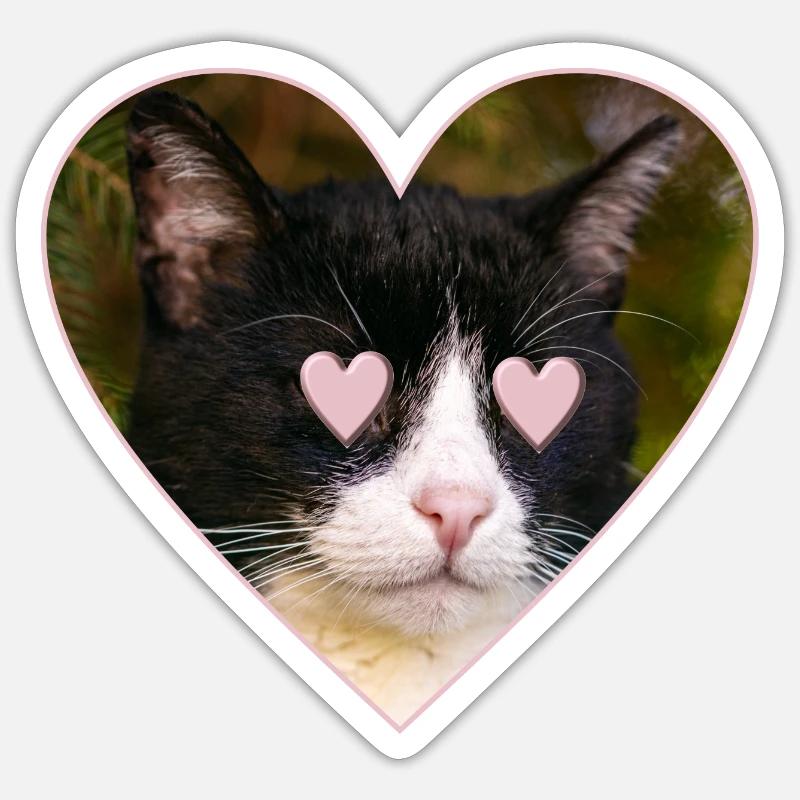 Chat avec des cœurs - Sticker taille S (10 x 10 cm) - blanc mat