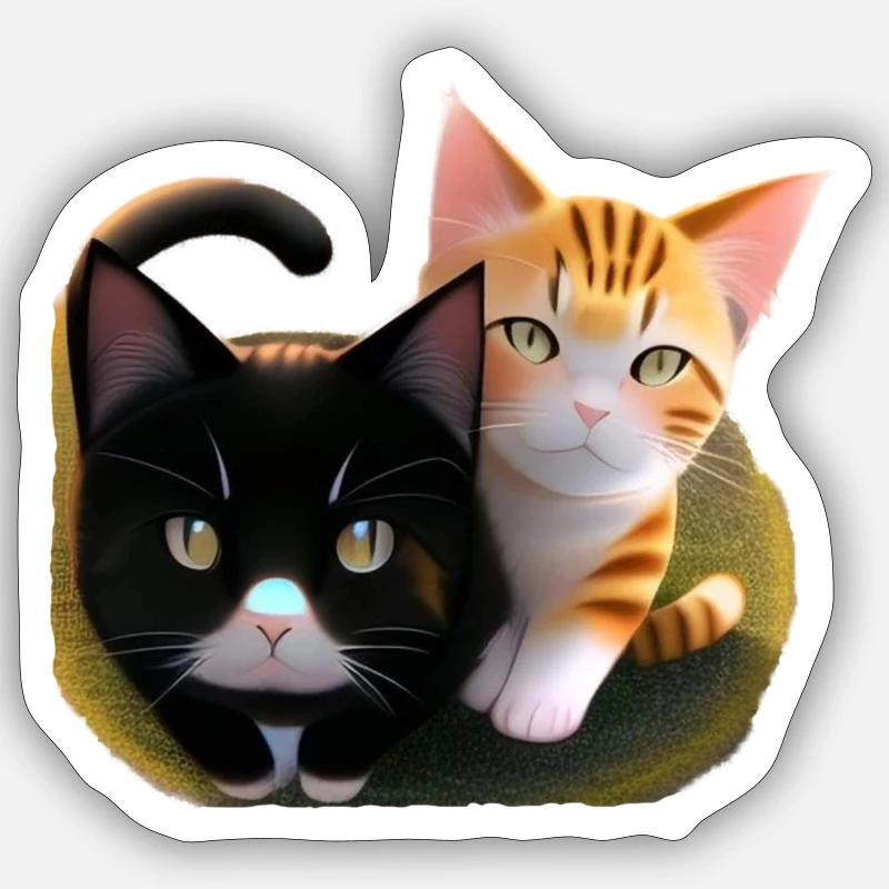 Two cute cats - Sticker size S (10 x 10 cm) - white matte