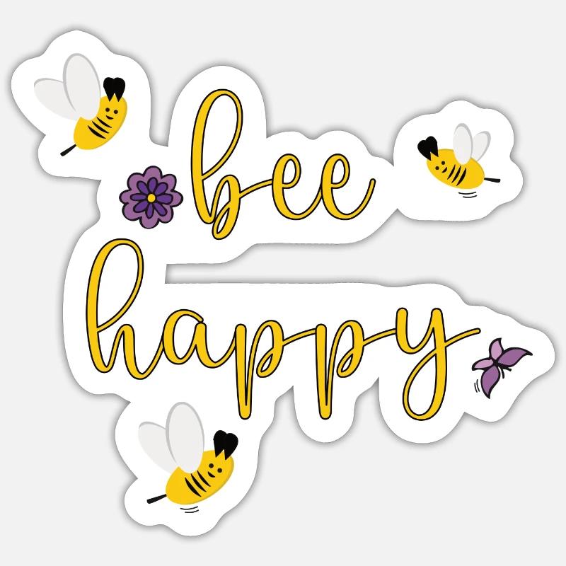 bee happy - Sticker size S (10 x 10 cm) - white matte