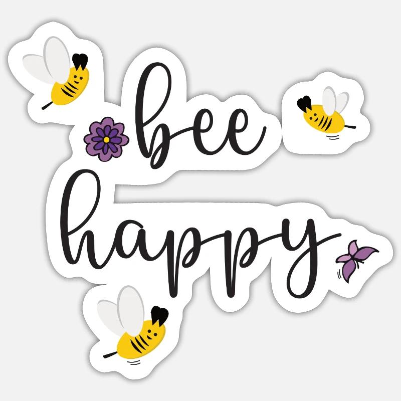bee happy - Sticker size S (10 x 10 cm) - white matte