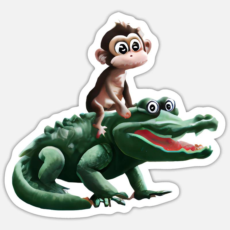 Drôle de singe sur la conception du crocodile Sticker taille S (10 x 10 cm)