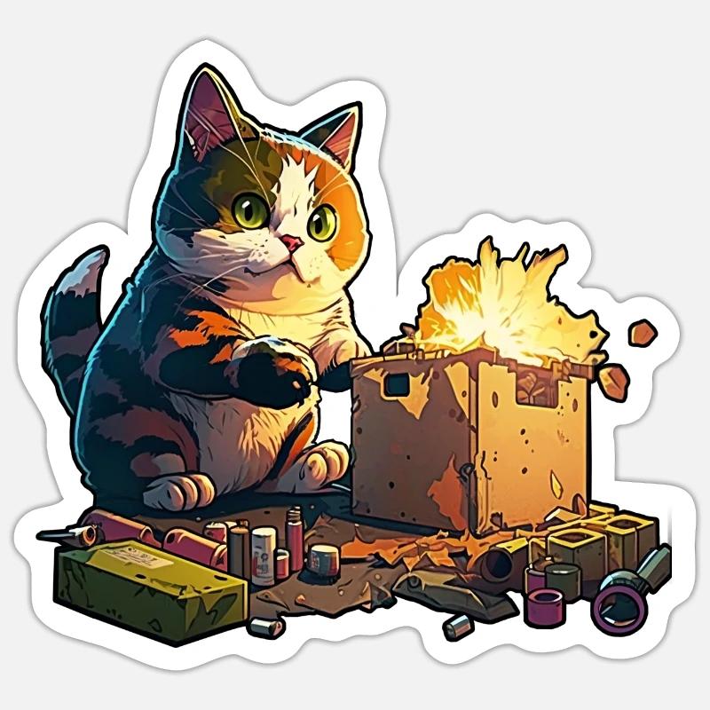 Pyromaniac cat - Sticker size S (10 x 10 cm) - white matte