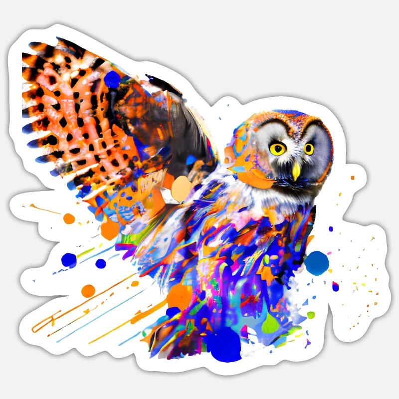 Bunte Eule - Sticker Größe S (10 x 10 cm) - Mattweiß