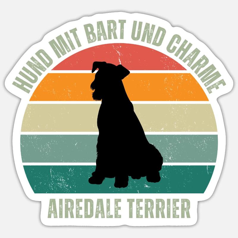 Hund mit Bart und Charme, AiredaleTerrier - Sticker Größe S (10 x 10 cm) - Mattweiß