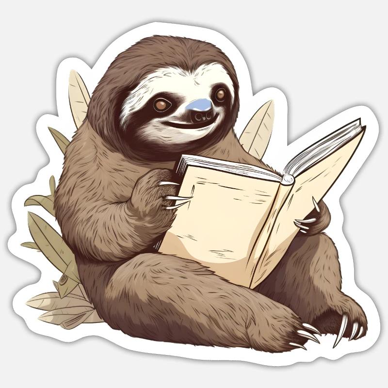 Reading sloth reading a book Sticker size S (10 x 10 cm)