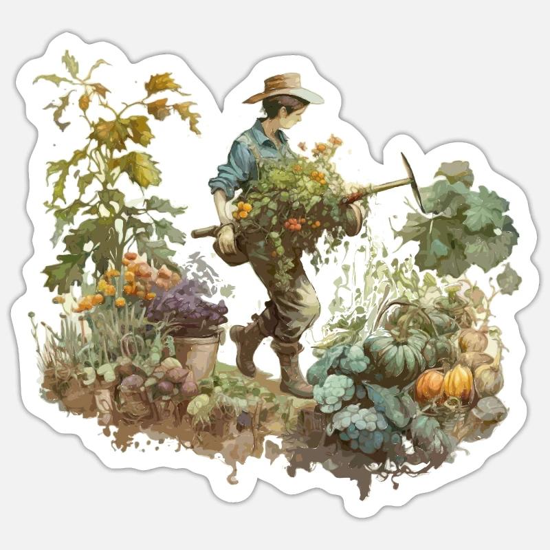 Gärtner bei der Arbeit - Sticker Größe S (10 x 10 cm) - Mattweiß