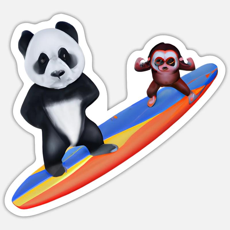 Surfing Panda and Monkey Sticker size S (10 x 10 cm)