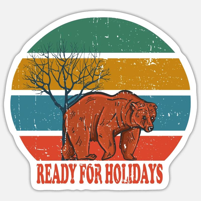Retro Bear Ready for Holidays Sticker size S (10 x 10 cm)