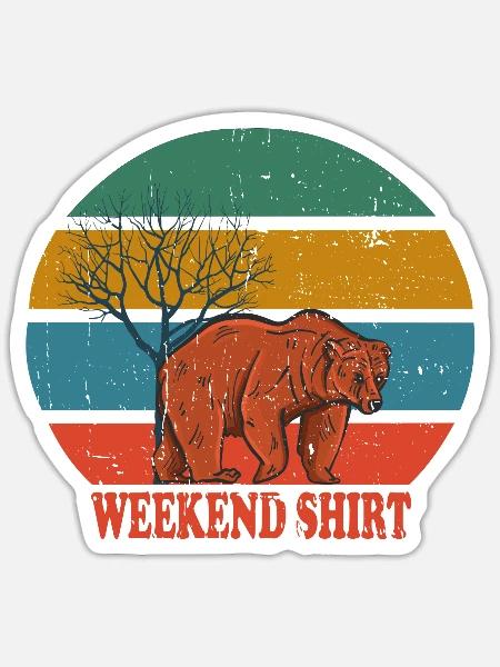Retro Bear Weekend Shirt - Sticker Größe S (10 x 10 cm) - Mattweiß