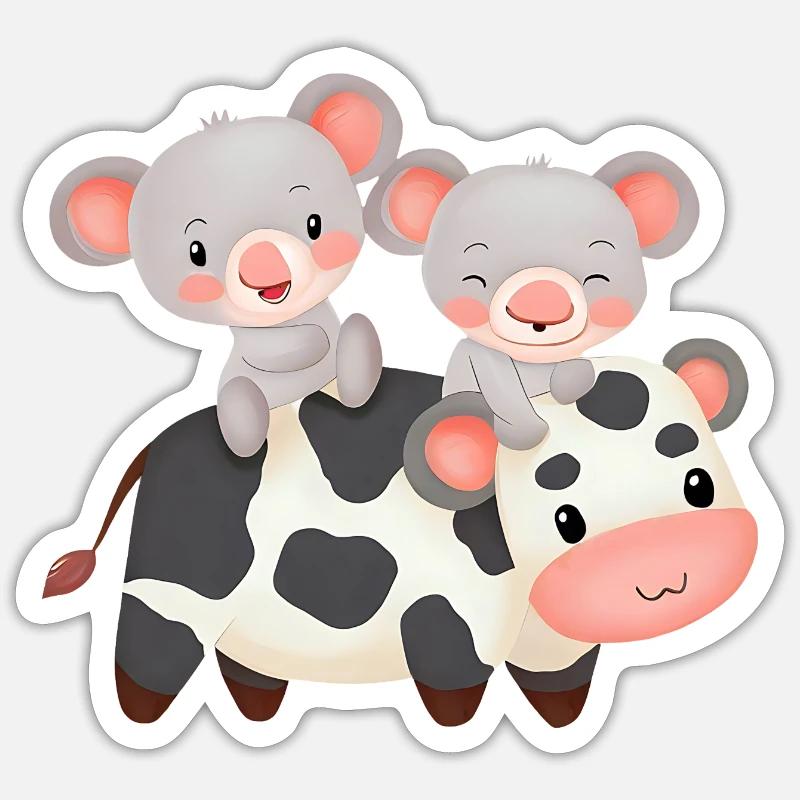 2 Koalas reiten auf einer Kuh Sticker Größe S (10 x 10 cm)