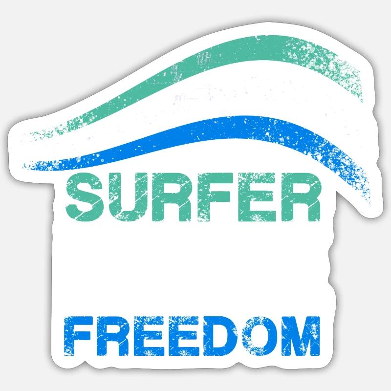 Surfer,Vie,Liberté,Surf,Vague,Rétro - Sticker taille S (10 x 10 cm) - blanc mat