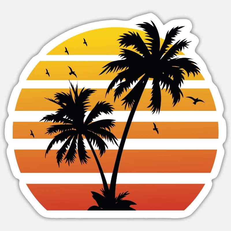 Rétro Palm | Été | Vacances - Sticker taille S (10 x 10 cm) - blanc mat