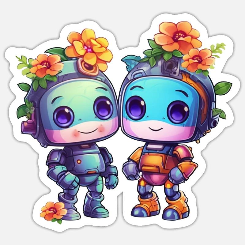 Süße Roboter - Sticker Größe S (10 x 10 cm) - Mattweiß
