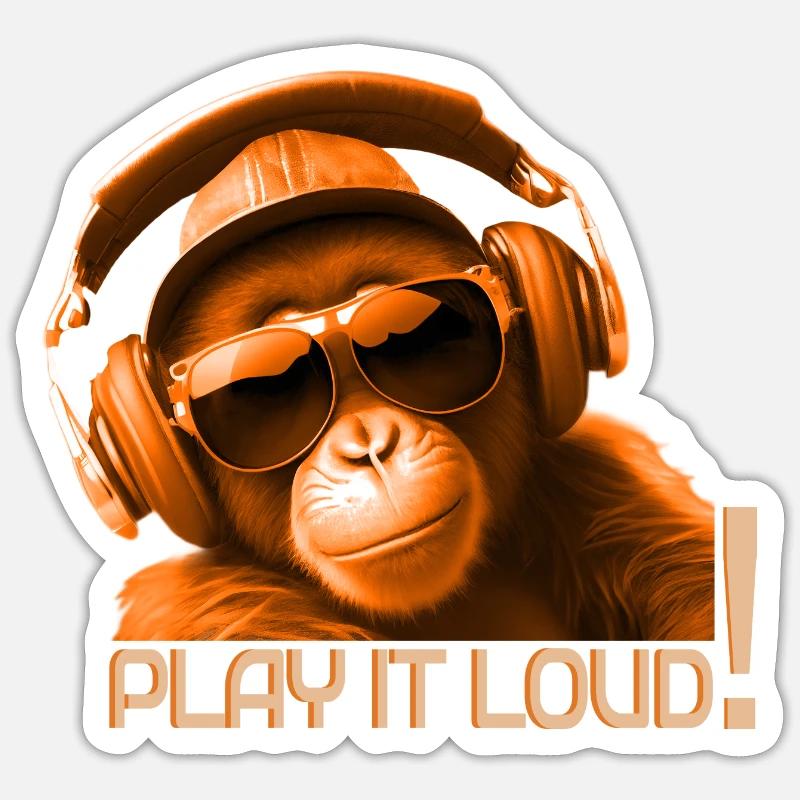 Play It Loud Affe DJ - Sticker Größe S (10 x 10 cm) - Mattweiß