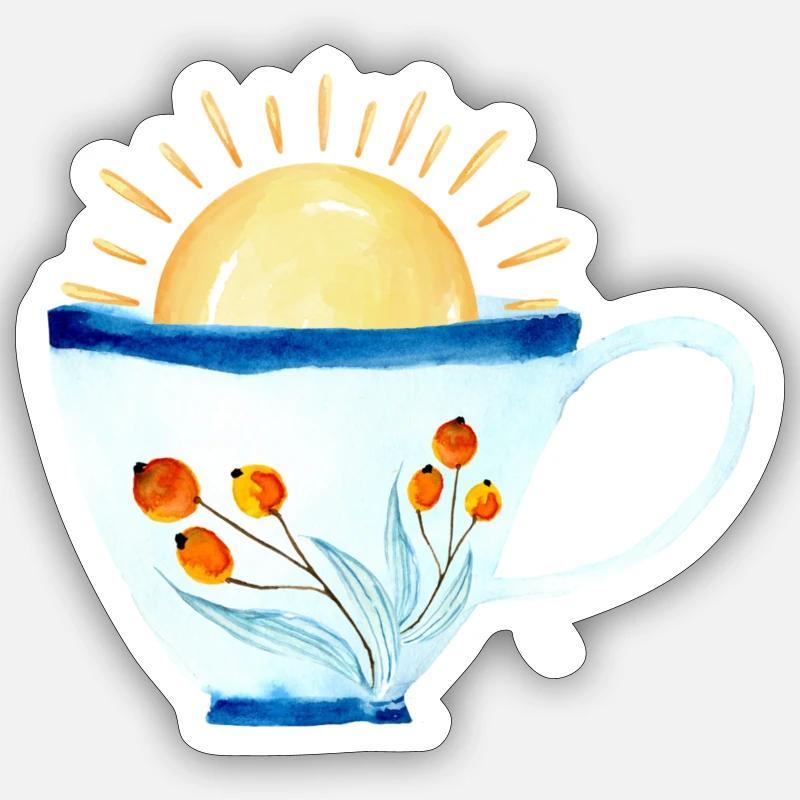 Tasse de soleil Idée cadeau Amateurs de café - Sticker taille S (10 x 10 cm) - blanc mat