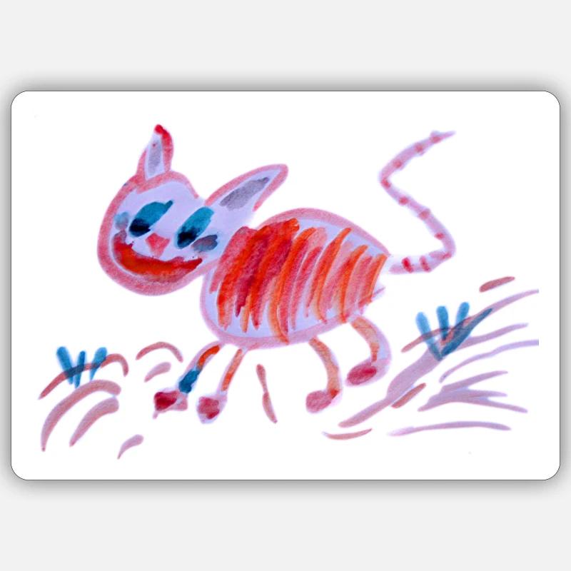 Chat du Cheshire, Peinture Abstraite - Sticker taille S (10 x 10 cm) - blanc mat