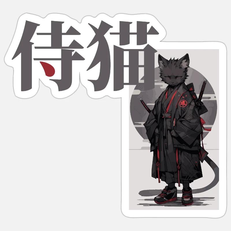 Samurai-Katze Sticker Größe S (10 x 10 cm)