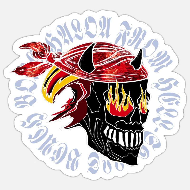 Burning skull in Gothic style printed Sticker size S (10 x 10 cm)