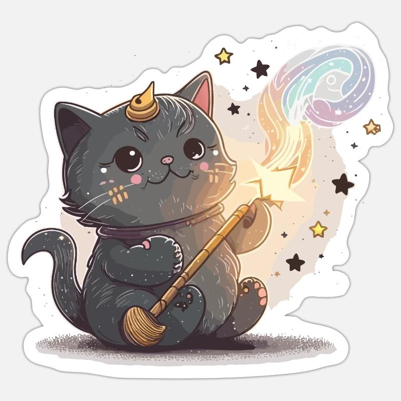 Witty Cat Wizard Sticker size S (10 x 10 cm)
