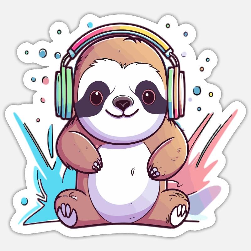 Cute Party Sloth Dj Techno Sloth Sticker Größe S (10 x 10 cm)