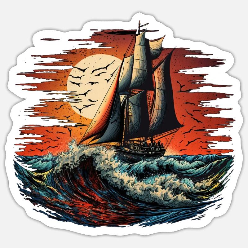 Sailing ship at full speed - Sticker size S (10 x 10 cm) - white matte